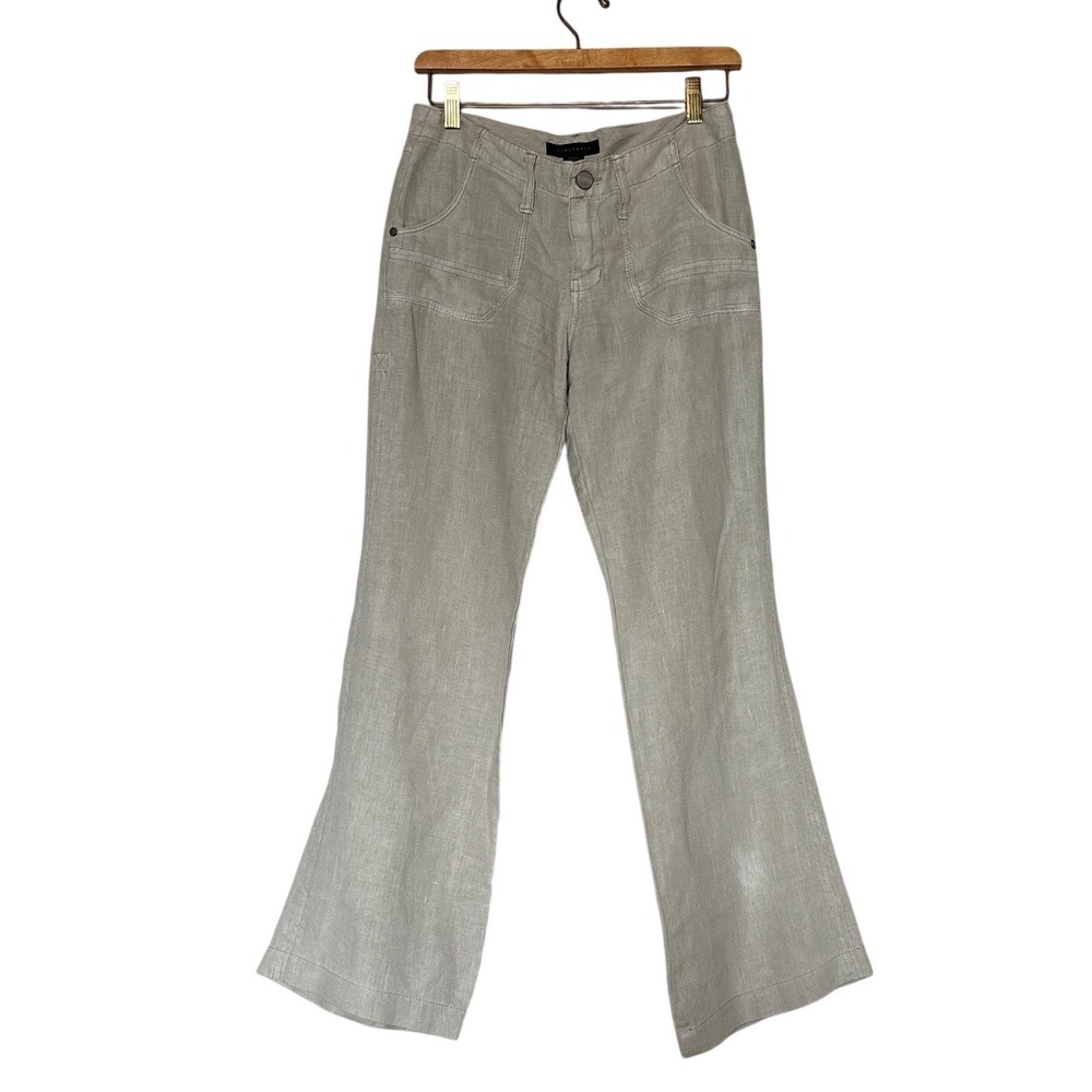 Sanctuary Womens 100% Linen Flare Leg‎ Pants Khaki Beige Size 24 P0036-716